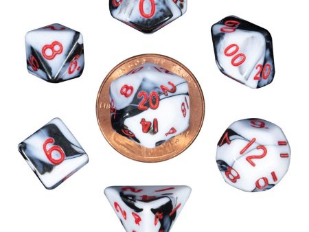 Mini Polyhedral Dice Set Marble with Red Numbers For Discount