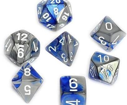 Dice Gemini Blue-Steel with White Polyhedral 7 die set For Cheap