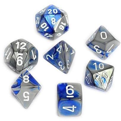 Dice Gemini Blue-Steel with White Polyhedral 7 die set For Cheap