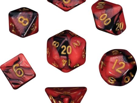 Mini Polyhedral Dice Set Red Black with Gold Numbers Online Sale