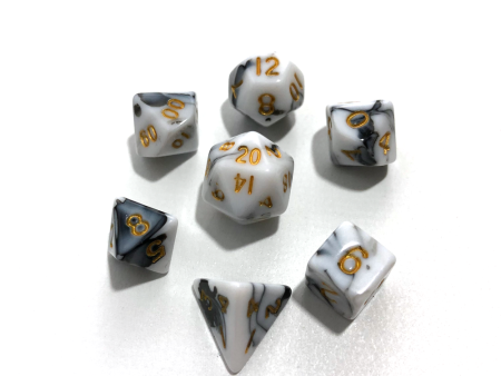 Mini Polyhedral Dice Set Marble with Gold Numbers Sale