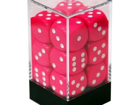 Opaque 16mm d6 (12 Dice) Pink White Fashion